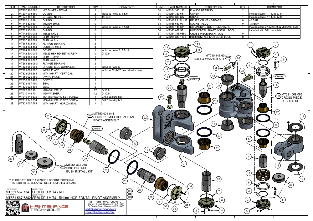 MT551 567 7342_SB60 DPU MIT4_RH INC HORIZONTAL PIVOT ASSEMBLY